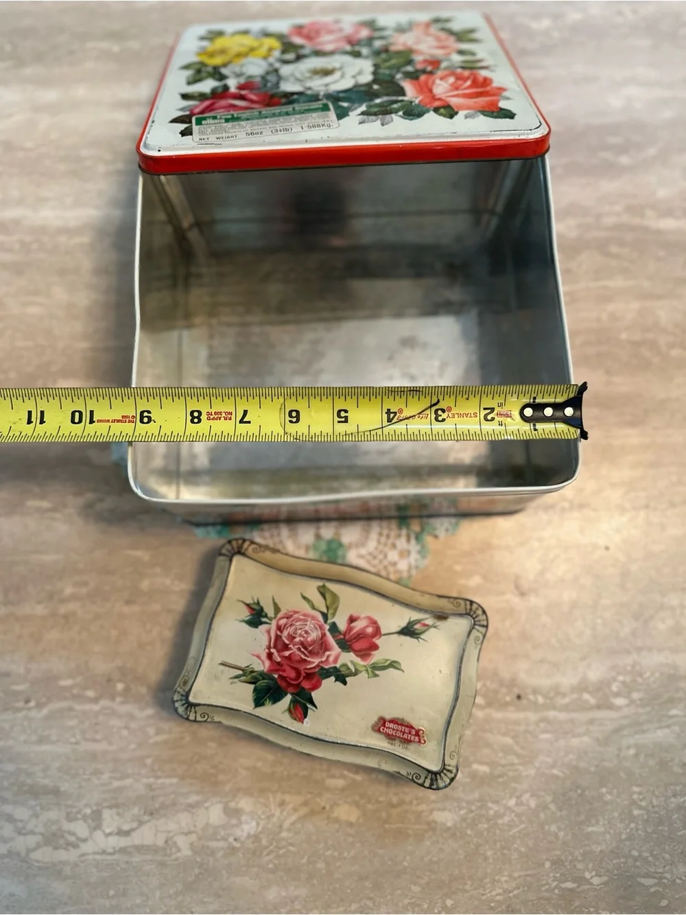 Vintage Floral Chocolate Tins  Set of 2 - Rose Motif, White & Red
